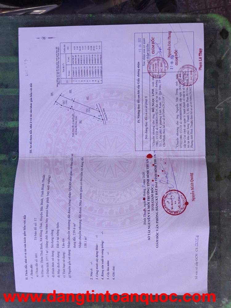 Bán 377,7m2 Đất Mặt Đường Bê Tông Xã Hồng Thái, Huyện Bắc Bình, Bình Thuận