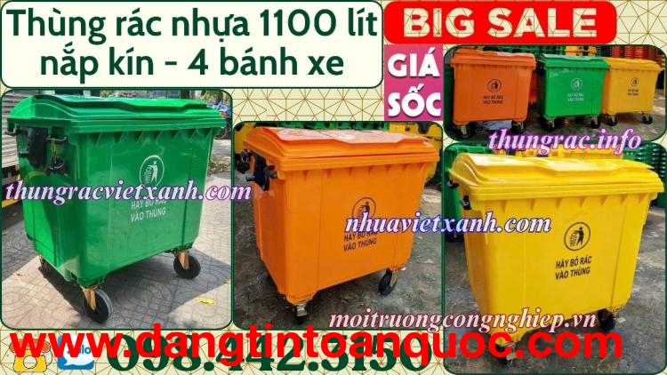Thùng rác 1100 lít nhựa HDPE 4 bánh xe