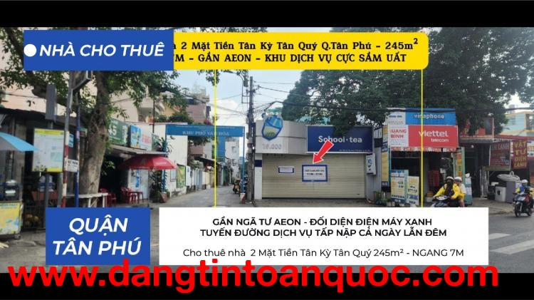 Cho thuê nhà 2 Mặt Tiền Tân Kỳ Tân Quý q.Tân Phú 245m² - NGANG 7M - GẦN AEON