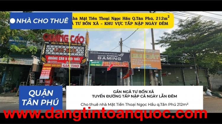 Cho thuê nhà Mặt Tiền Thoại Ngọc Hầu q.Tân Phú 212m² - GẦN NGÃ TƯ BỐN XÃ - 22Triệu