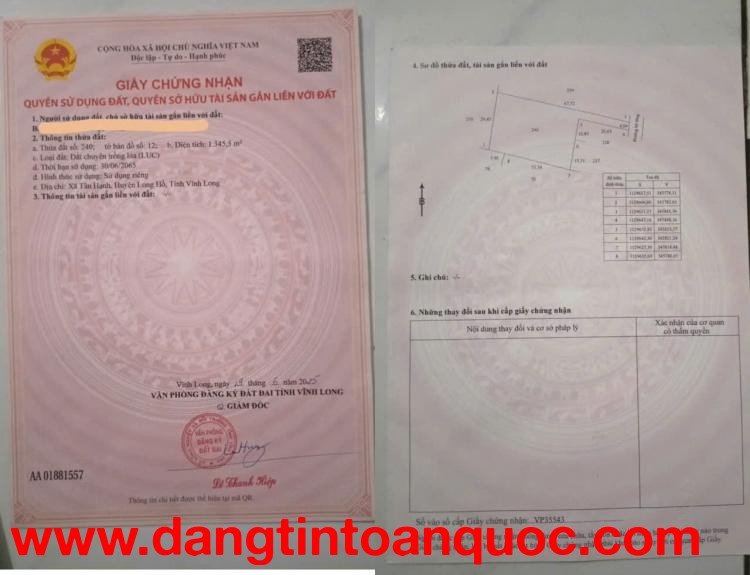 Đất Chính Chủ - Giá Tốt Địa Chỉ Xã Tân Hạnh, Huyện Long Hồ, Tỉnh Vĩnh Long