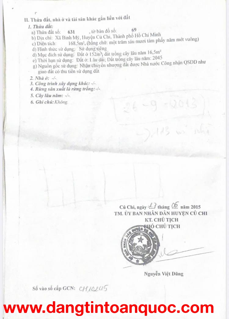 ĐẤT  ĐẸP- GIÁ TỐT- CẦN BÁN NHANH LÔ ĐẤT tại Xã Bình Mỹ, huyện Củ Chi