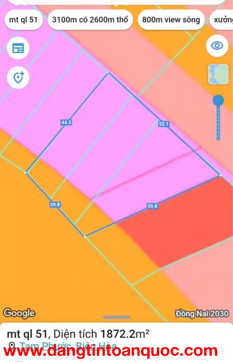Bán đất mặt tiền quốc lộ 51 .Thuộc Phường Tam Phước. Tp Biên Hòa -0909808615