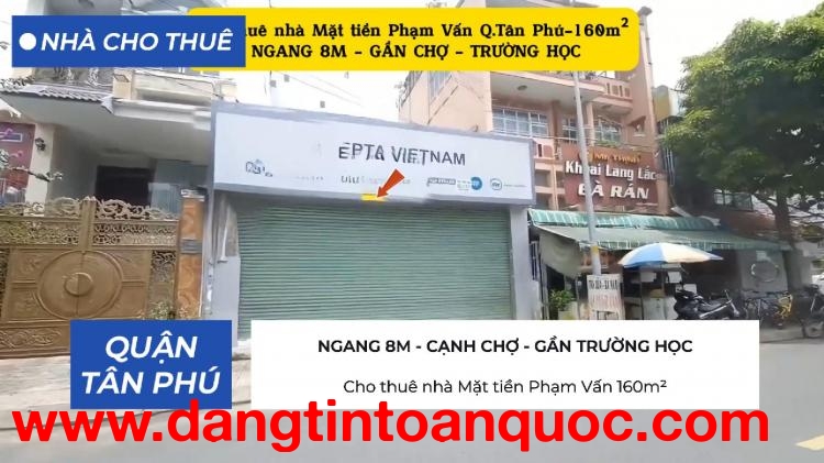 Cho thuê nhà Mặt tiền Phạm Vấn 160m²-NGANG 8M - GẦN CHỢ