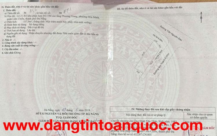 ????????Bán đất lô GÓC 2MT đường Trần Nguyên Đán & Hòa Minh 24