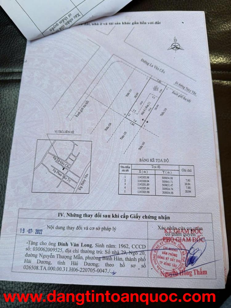 CHÍNH CHỦ CẦN CHUYỂN NHƯỢNG ĐẤT MẶT TIỀN BÃI SAU - TP VŨNG TÀU