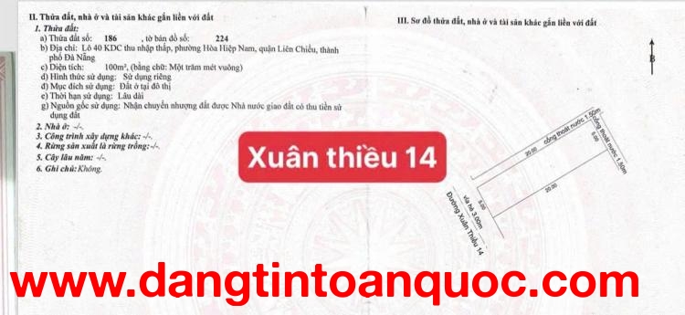 Bán đất đường Xuân Thiều 14 - gần biển - DT 100m2