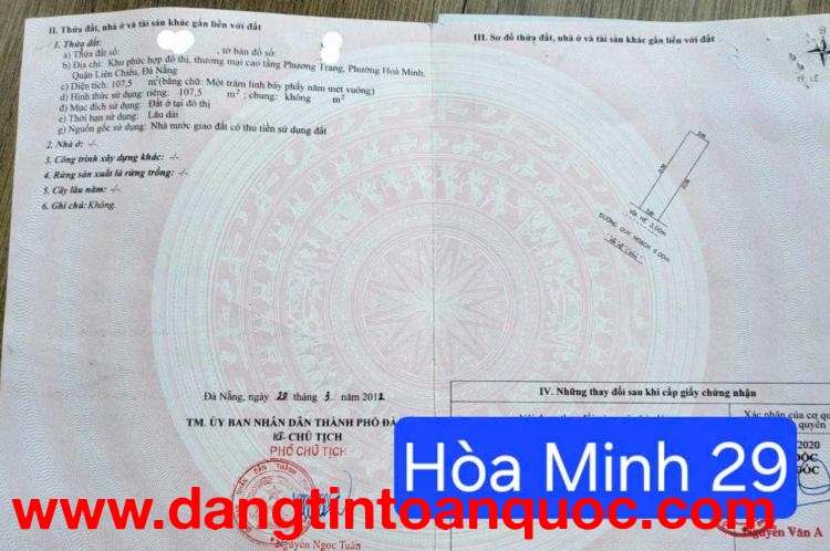 Bán đất đường HÒA MINH 29 - trục thông HỒ TÙNG MẬU