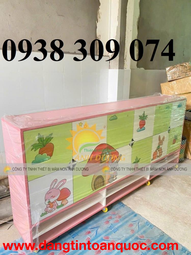 Tủ cặp mầm non, tủ gỗ cặp dép mầm non, tủ đựng balo mầm non