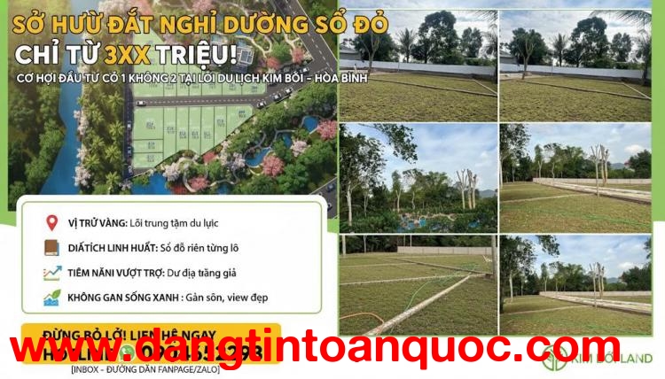 Cơ hội đầu tư có 1 không 2 Sỡ hữu đất Kim Bôi,  Hòa Bình 3xx sẵn sổ