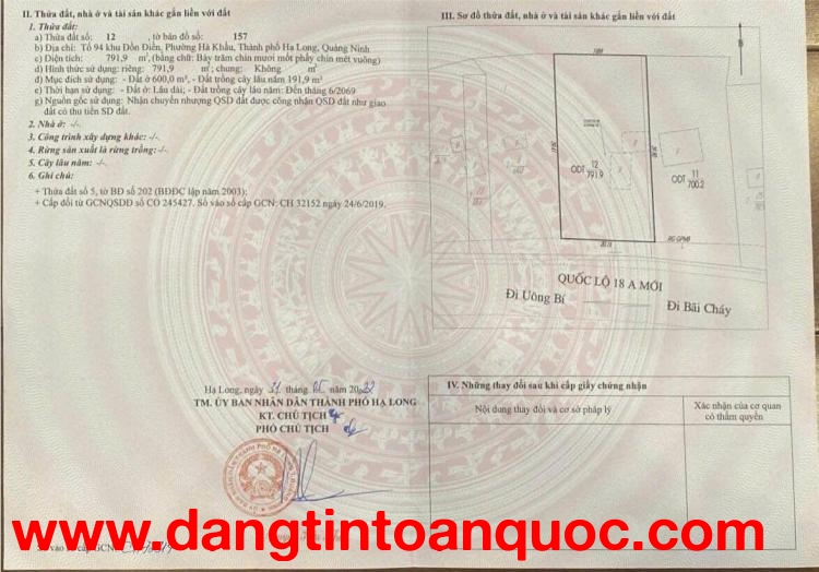 BÁN ĐẤT MẶT TIỀN ĐƯỜNG CHÍNH  HÀ KHẨU PHƯỜNG TUẦN CHÂU QUẢNG NINH