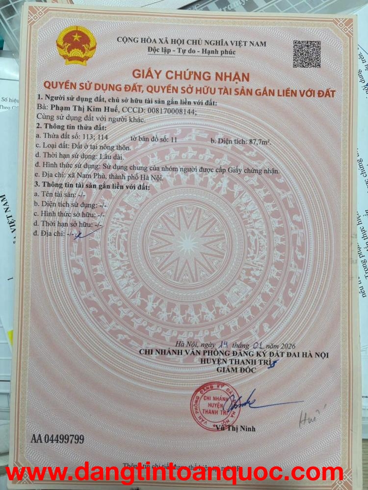 SỞ HỮU NGAY NHÀ ĐẸP - GIÁ TỐT - Vị Trí Đắc Địa Tại Xã Nam Phù, Hà Nội