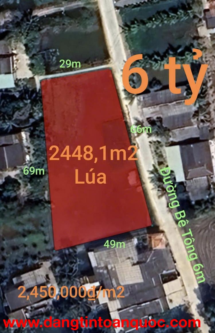 Bán lô đất lúa 4 mặt tiền chuyển thổ phân lô giá chốt 6 tỷ