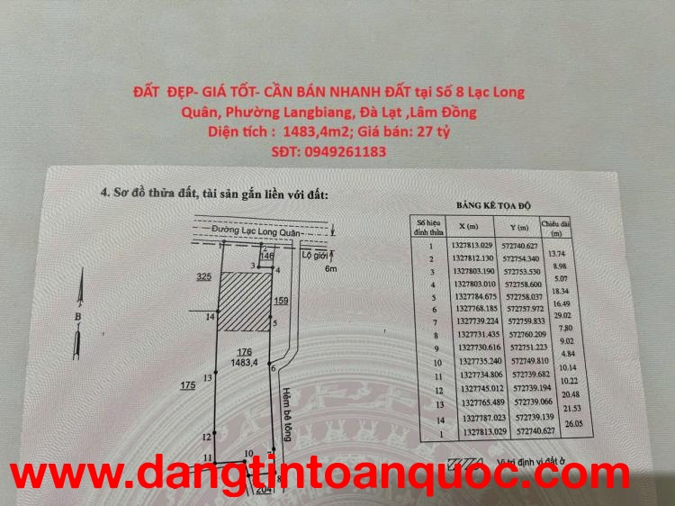 ĐẤT  ĐẸP- GIÁ TỐT- CẦN BÁN NHANH ĐẤT tại Phường Langbiang, Đà Lạt ,Lâm Đồng