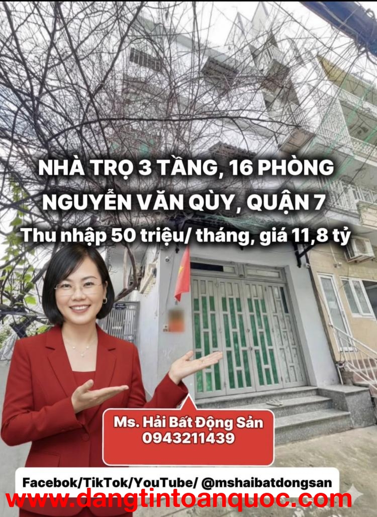 ???? BÁN NHÀ TRỌ NGUYỄN VĂN QUỲ – QUẬN 7  16 PHÒNG  THU NHẬP 50TR/THÁNG ????