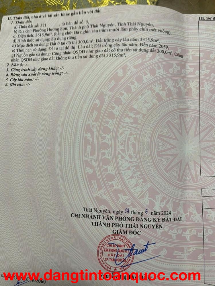 BÁN MẢNH ĐẤT DIỆN TÍCH LỚN – PHƯỜNG GIA SÀNG – TP THÁI NGUYÊN