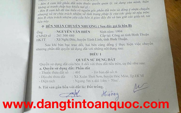 CẦN BÁN GẤP ĐẤT THỔ CƯ – HẺM XE HƠI – NGUYỄN THỊ THỬ, XUÂN THỚI SƠN, HÓC MÔN