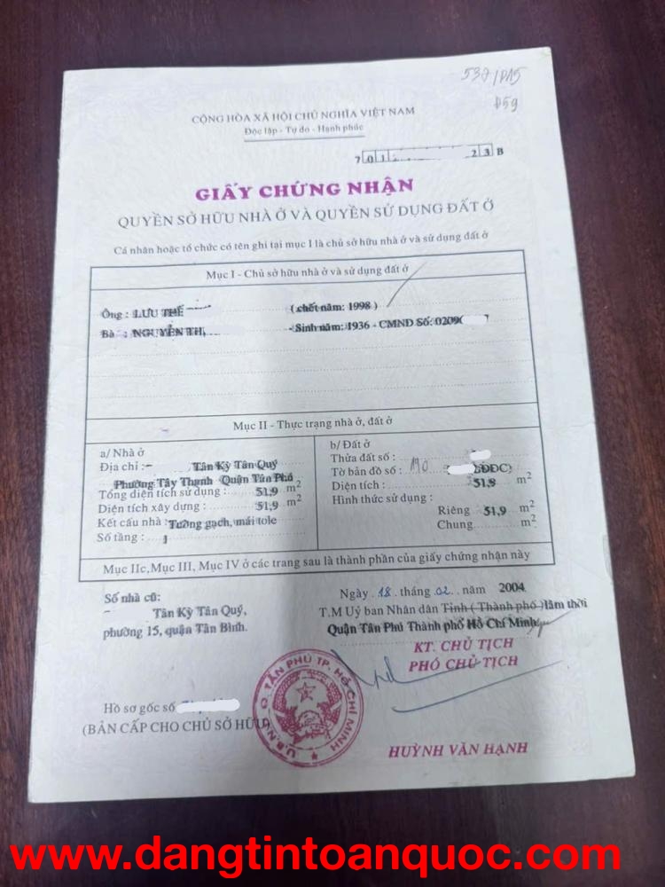 Bán nhà 52m2 – Tân Kỳ Tân Quý, gần siêu thị Pandora Trường Chinh – giá 4.5 tỷ