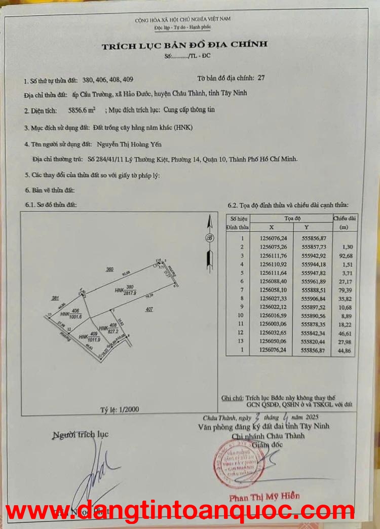 ĐẤT ĐẸP – GIÁ TỐT  – CHÍNH CHỦ CẦN BÁN Tại Đường Liên Xã, Xã Hảo Đước, Châu Thành, Tây Ninh