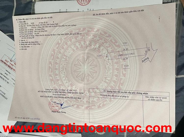 ĐẤT  ĐẸP- GIÁ TỐT- CẦN BÁN NHANH LÔ ĐẤT ĐẸP Tại  xã đức phú, mộ Đức, Quảng ngãi