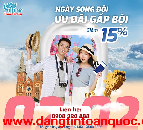 Vietravel Airlines giảm 15% giá vé ngày song đôi