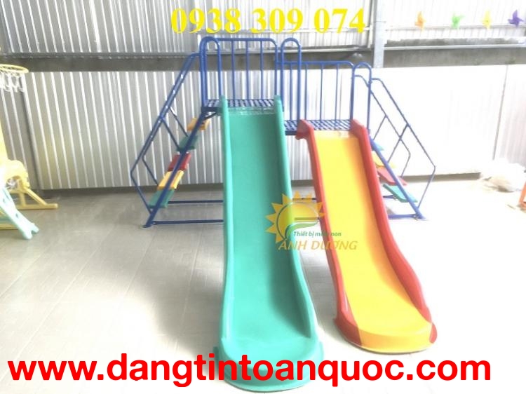 Cầu trượt đôi giá rẻ, cầu trượt mầm non 2 máng nhựa cao cấp