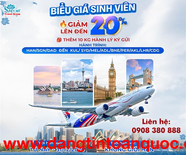 Malaysia Airlines giảm 20% giá vé cho Sinh viên