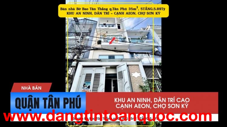 Bán nhà Bờ Bao Tân Thắng q.Tân Phú 5TẦNG, 5.89Tỷ - CẠNH AEON