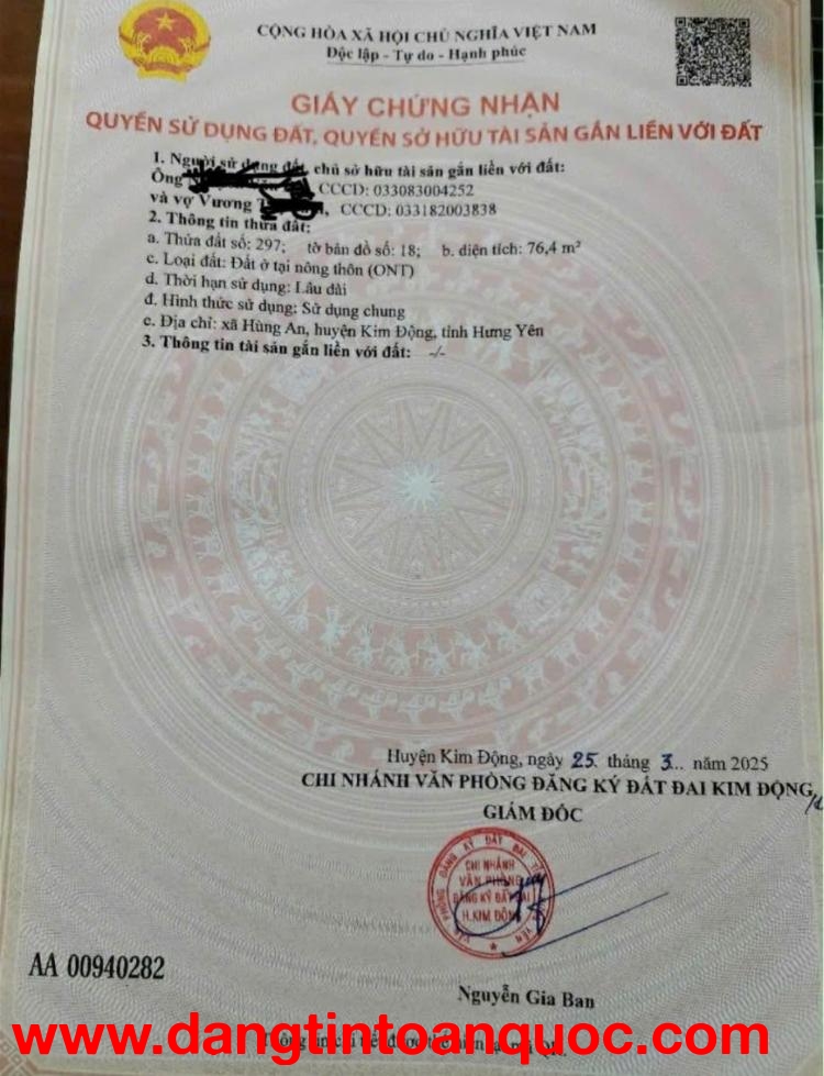 ĐẤT ĐẸP – GIÁ TỐT  – CHÍNH CHỦ CẦN BÁN Tại Hùng An - Kim Động - Hưng Yên