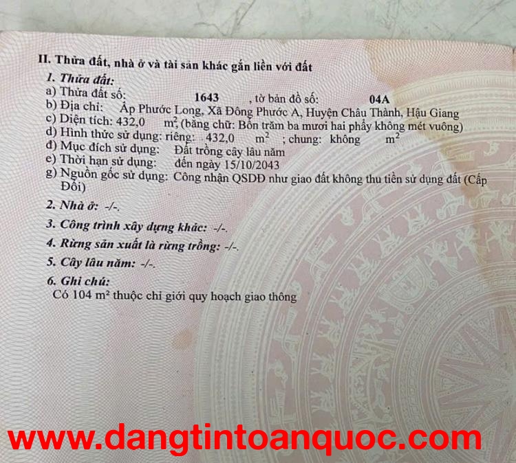 ĐẤT ĐẸP – GIÁ TỐT  – CHÍNH CHỦ CẦN BÁN Tại Tl 925, Xã Đông Phước A, Huyện Châu Thành