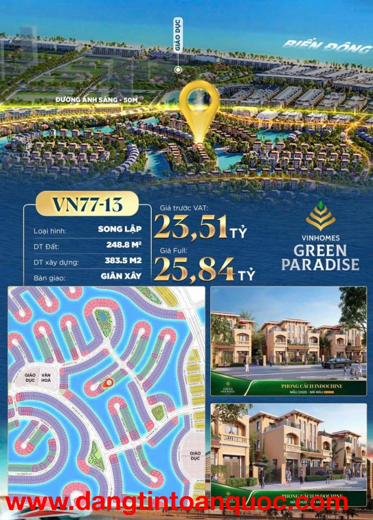 BIỆT THỰ SONG LẬP VINHOMES GREEN PARADISE – 248M2 – 23,51 TỶ