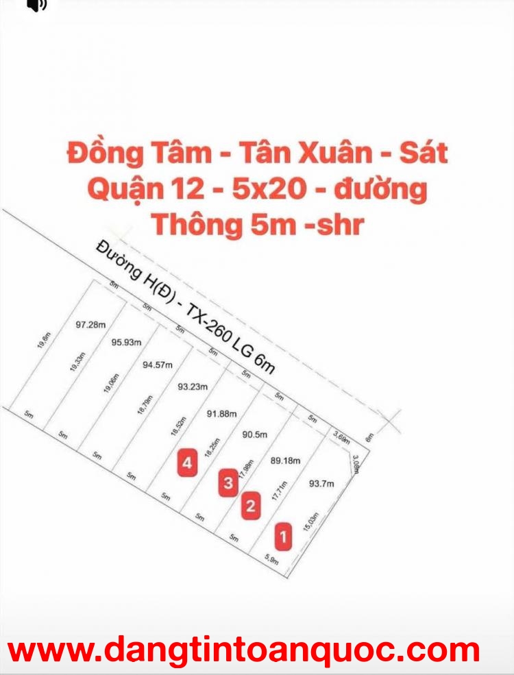 ĐẤT VIP (5X20) NHẤT TÂN XUÂN – SÁT Q12 – 1/ ĐỒNG TÂM – GIÁ TỐT
