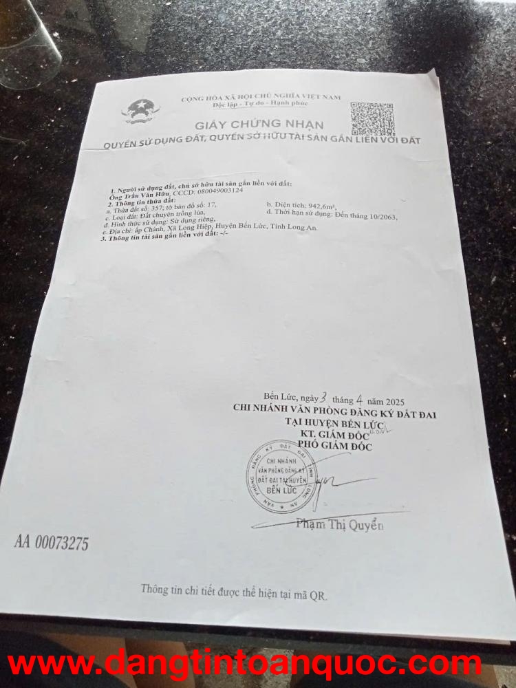 HOT HOT - CẦN BÁN GẤP LÔ ĐẤT TẠI xã Long Hiệp, huyện Bến Lức,  Long An