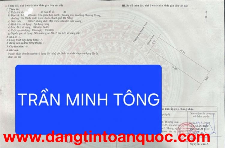 Bán đất khu A2 Phương Trang đường - đường Trần Minh Tông