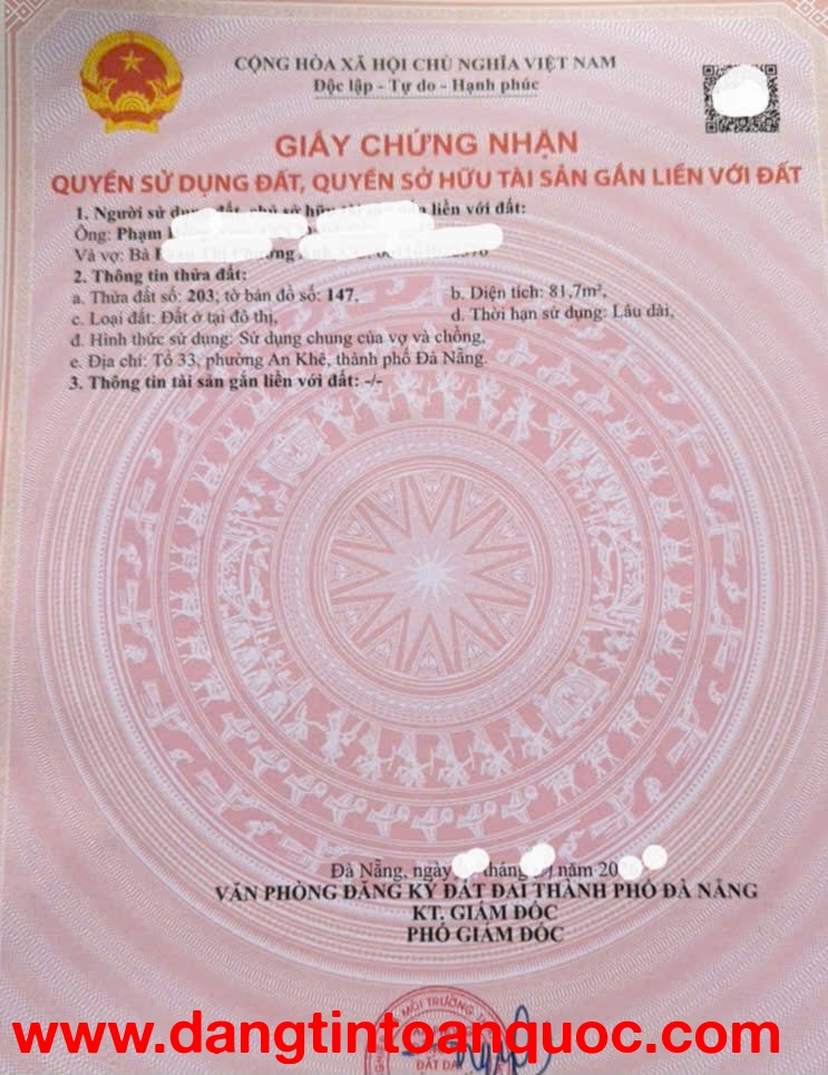 Bán đất đường 5,5m TRINH ĐƯỜNG - thông Lê Trọng Tấn