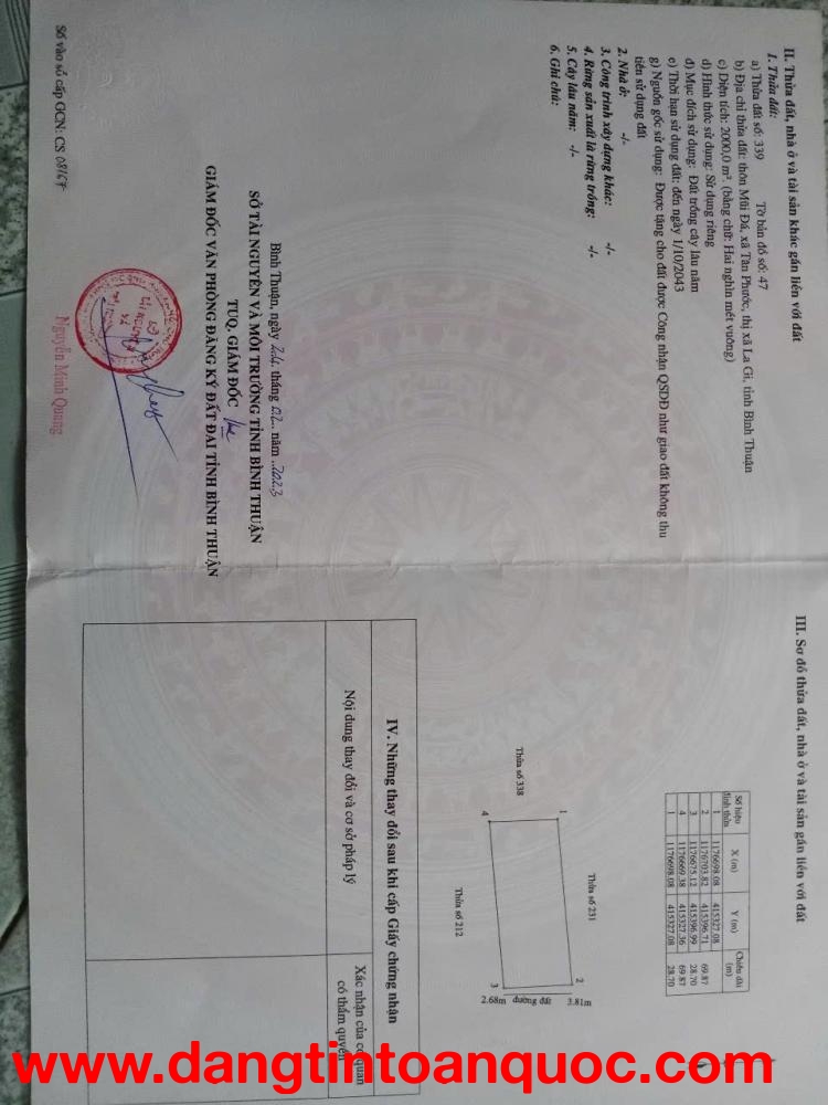 ĐẤT ĐẸP -  GIÁ TỐT  - CẦN BÁN GẤP LÔ ĐẤT TRỒNG CÂY LÂU NĂM  TẠI xã Tân Phước, TX.LaGi, Bình Thuận