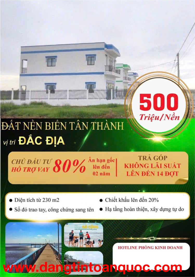 ĐẤT NỀN BIỂN TÂN THÀNH –  Ưu Đãi Cực Khủng đến 20%.