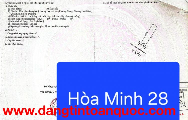 ????Bán đất đường Hoà Minh 28 - DT: 108,5m2 - Ngay Nguyễn Sinh Sắc