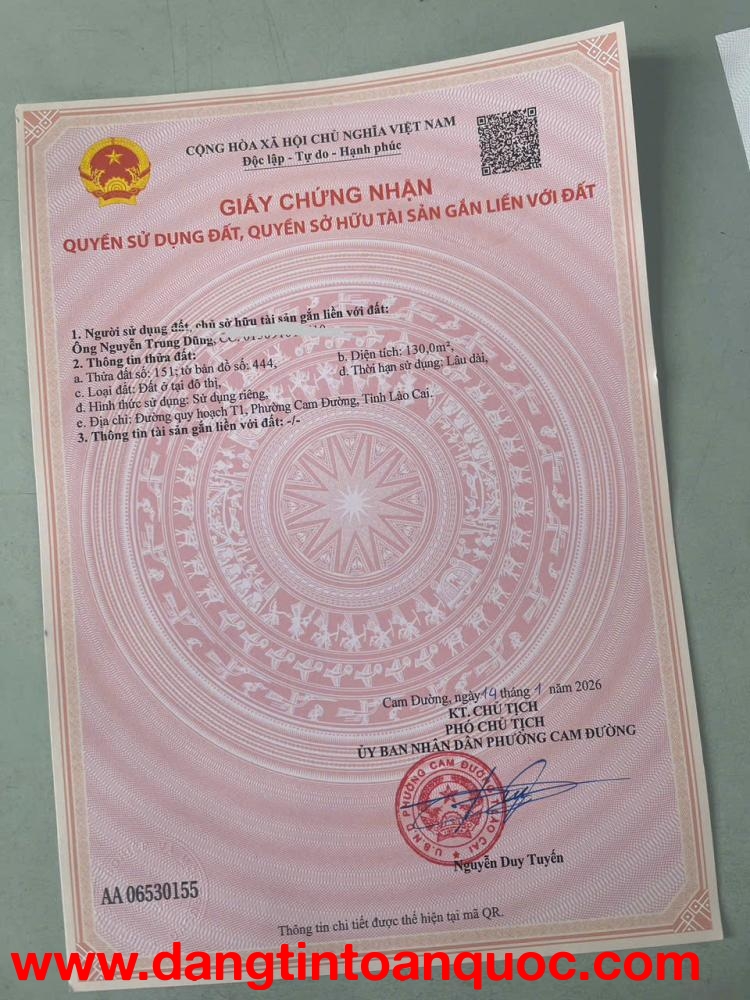 Bán lô đất 131m2 (6,5m x 20m) Thuộc Đường T1 - Phường Cam Đường - Lào Cai.
