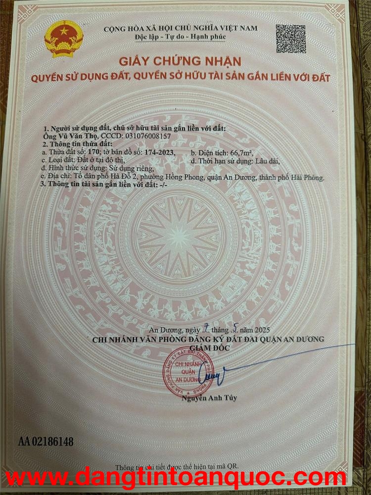 ĐẤT CHÍNH CHỦ - GIÁ TỐT TDP Hà Đỗ 2, Phường Hồng Phong, Quận An Dương, TP Hải Phòng