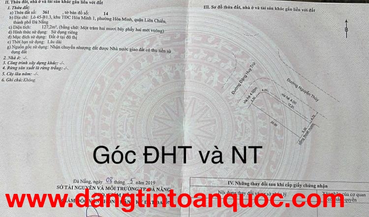 BÁN ĐẤT -Góc 2 mặt tiền đường 7m5 Đặng Huy Trứ & Nguyễn Thuý- Tp Đà Nẵng