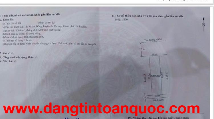 Bán đất 100m2 ngang 5m đường nhựa tại Cái Tắt, An Đồng