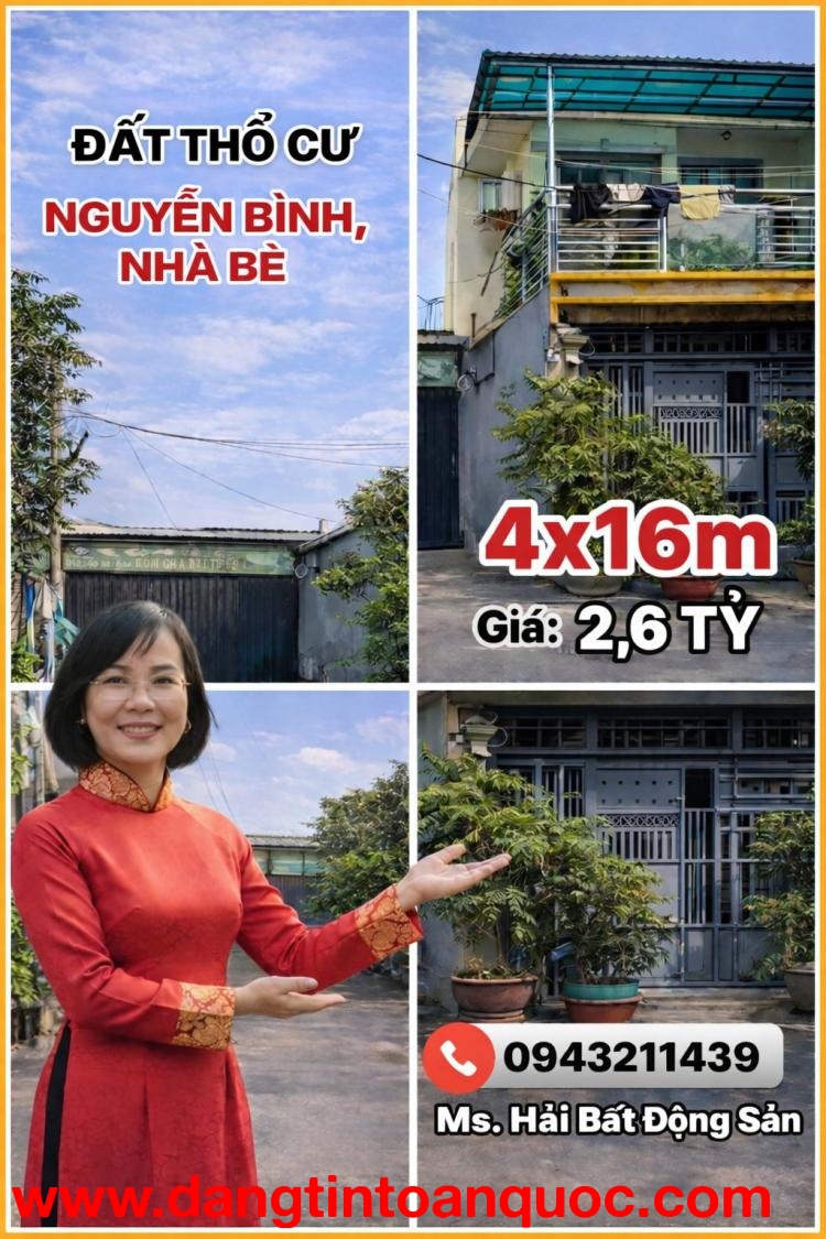 ĐẤT NGUYỄN BÌNH NHÀ BÈ - SỔ HỒNG RIÊNG - XÂY DỰNG TỰ DO - 2,6 TỶ