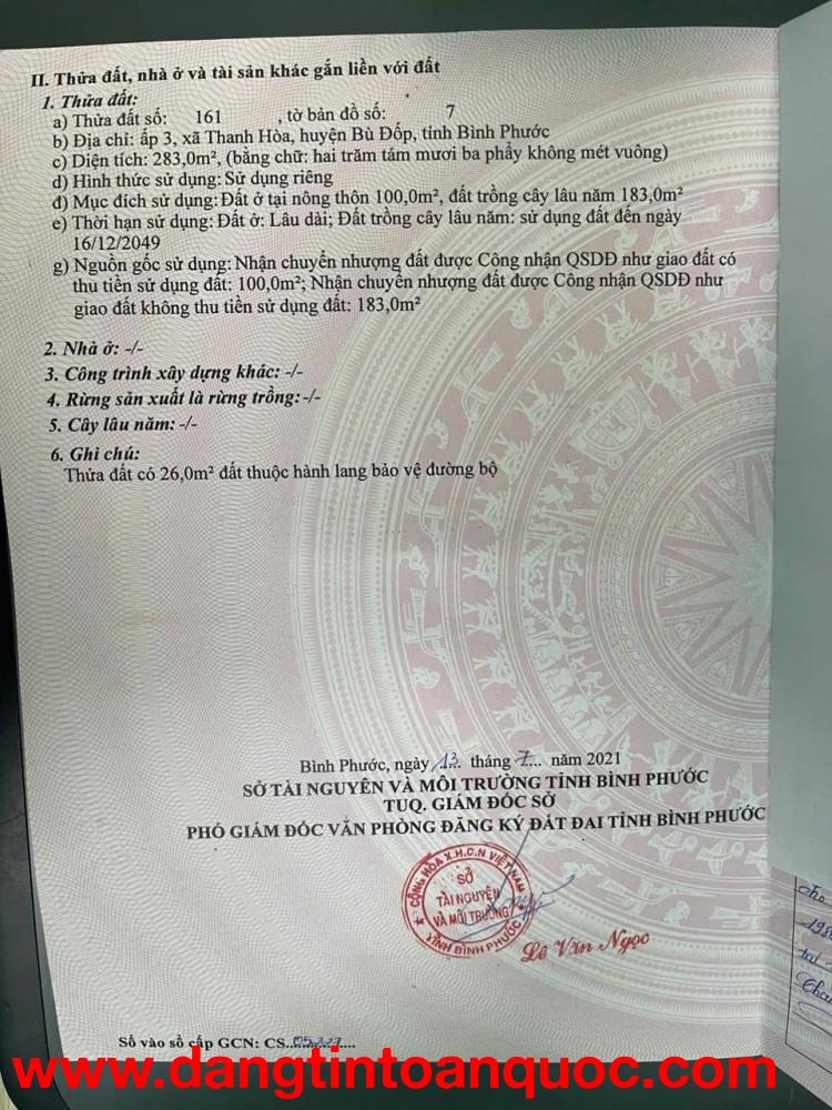 ĐẤT ĐẸP CHÍNH CHỦ – CẦN BÁN TẠI Ấp 3, Xã Thanh Hòa, Huyện Bù Đốp, Bình Phước