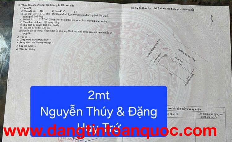 ????BÁN LÔ GÓC ĐẸP 2MT – ĐẶNG HUY TRỨ & NGUYỄN THÚY