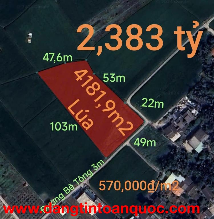 Bán gấp lô đất lúa hai mặt tiền hạ giá 570 triệu.công