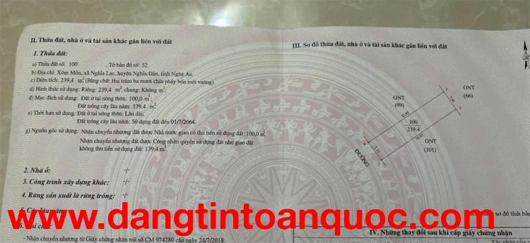 ĐẤT ĐẸP – GIÁ TỐT  – CHÍNH CHỦ CẦN BÁN NHANH LÔ ĐẤT  tại xã Nghĩa lạc, Nghĩa đàn, nghệ An