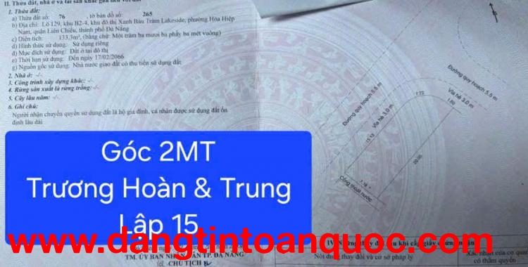 Bán đất GÓC 2MT đường Trương Hoàn & Trung Lập 15