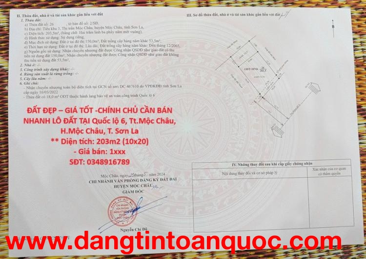 ĐẤT ĐẸP – GIÁ TỐT -CHÍNH CHỦ CẦN BÁN NHANH LÔ ĐẤT TẠI Quốc lộ 6, Tt.Mộc Châu, H.Mộc Châu, T. Sơn La