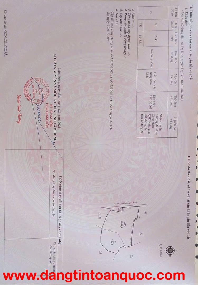 CHÍNH CHỦ BÁN ĐẤT CLN TẠI ĐẠ TẺH, LÂM ĐỒNG